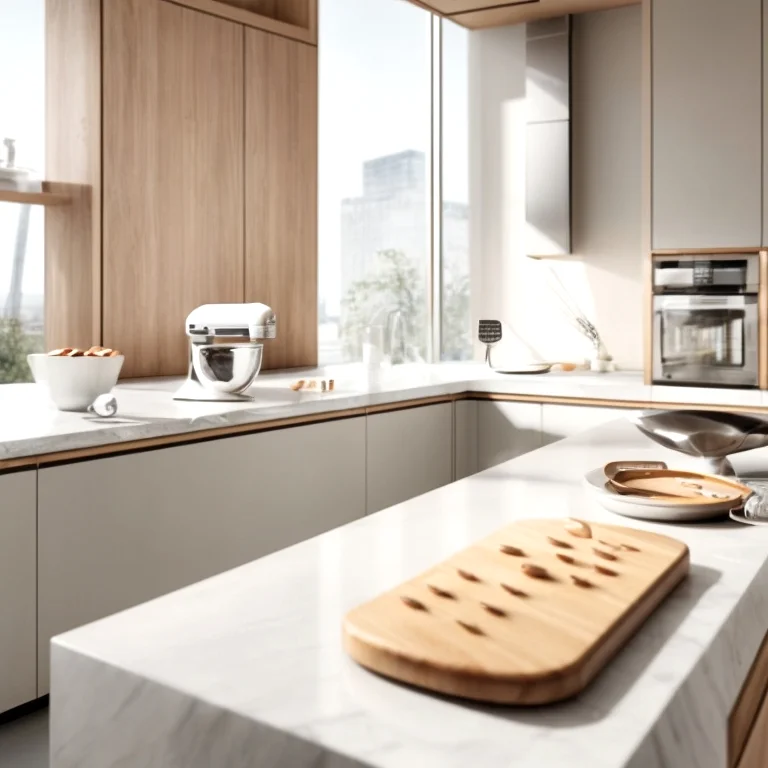 AI搭載オーブンとスマートツールのあるキッチン